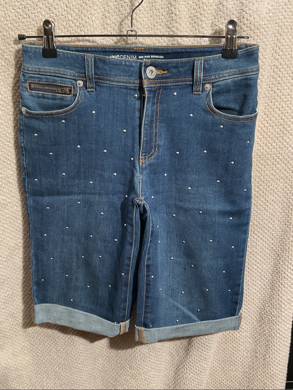 INC International Concepts Blue Studded Denim Shorts